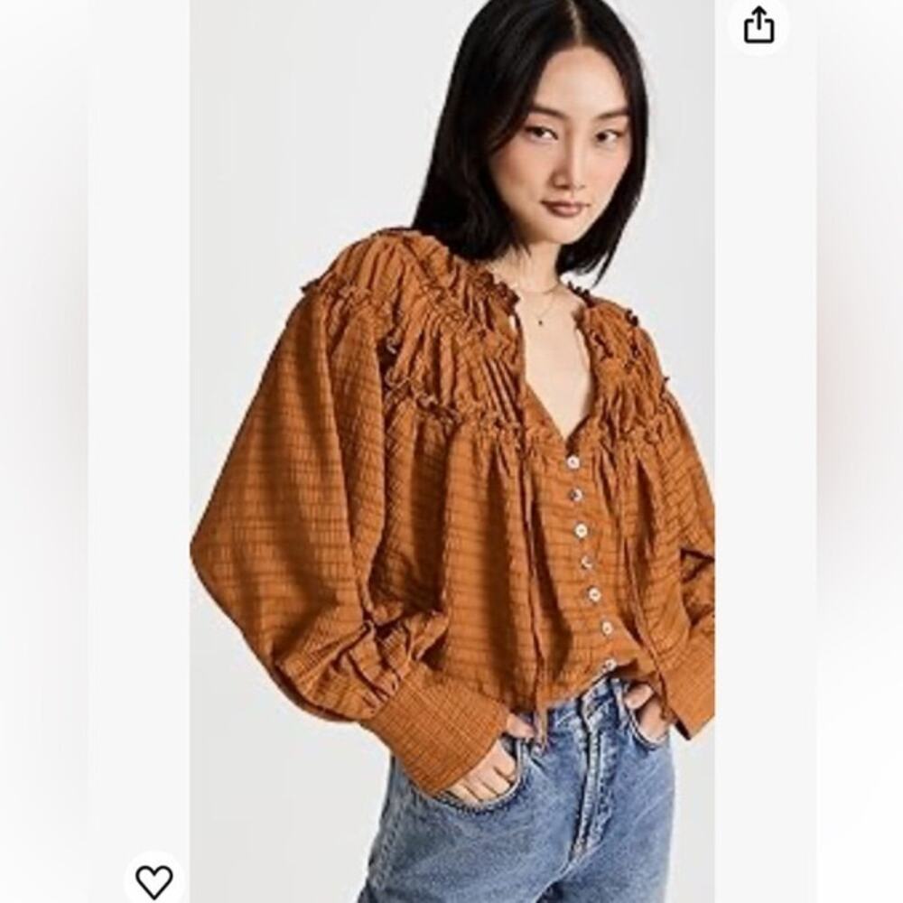 Free People Rust Orange Textured Button-Front Blouse - Picture 7 of 8